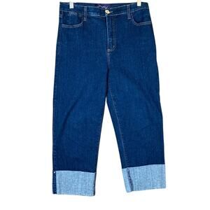 NYDJ Womens Jeans Blue Dark Wash Denim Lift Tuck Cropped Cuffed Capri Stretch 10